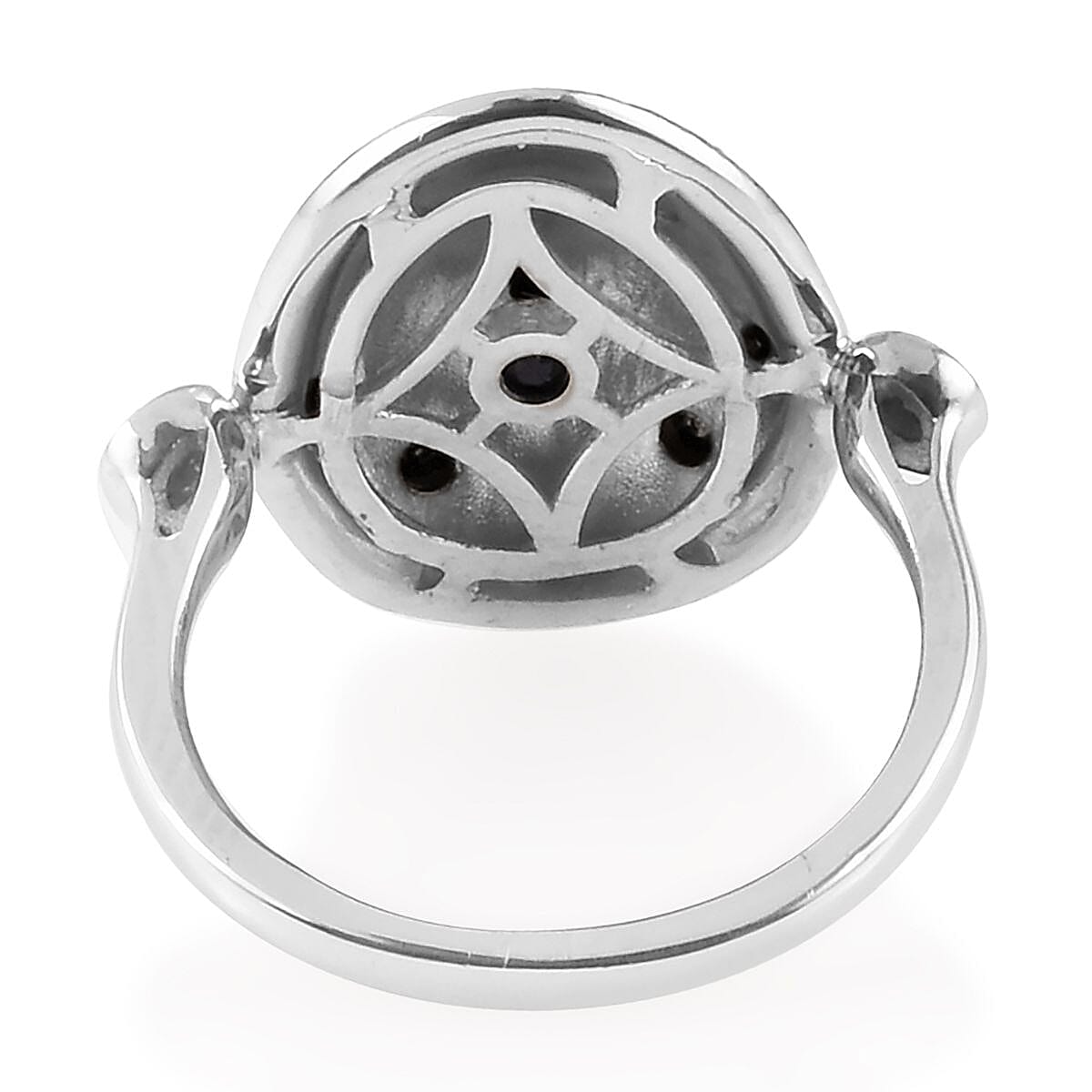 GP Diamond (Rnd), Blue Sapphire Enamelled Ring in Platinum Overlay Sterling Silver