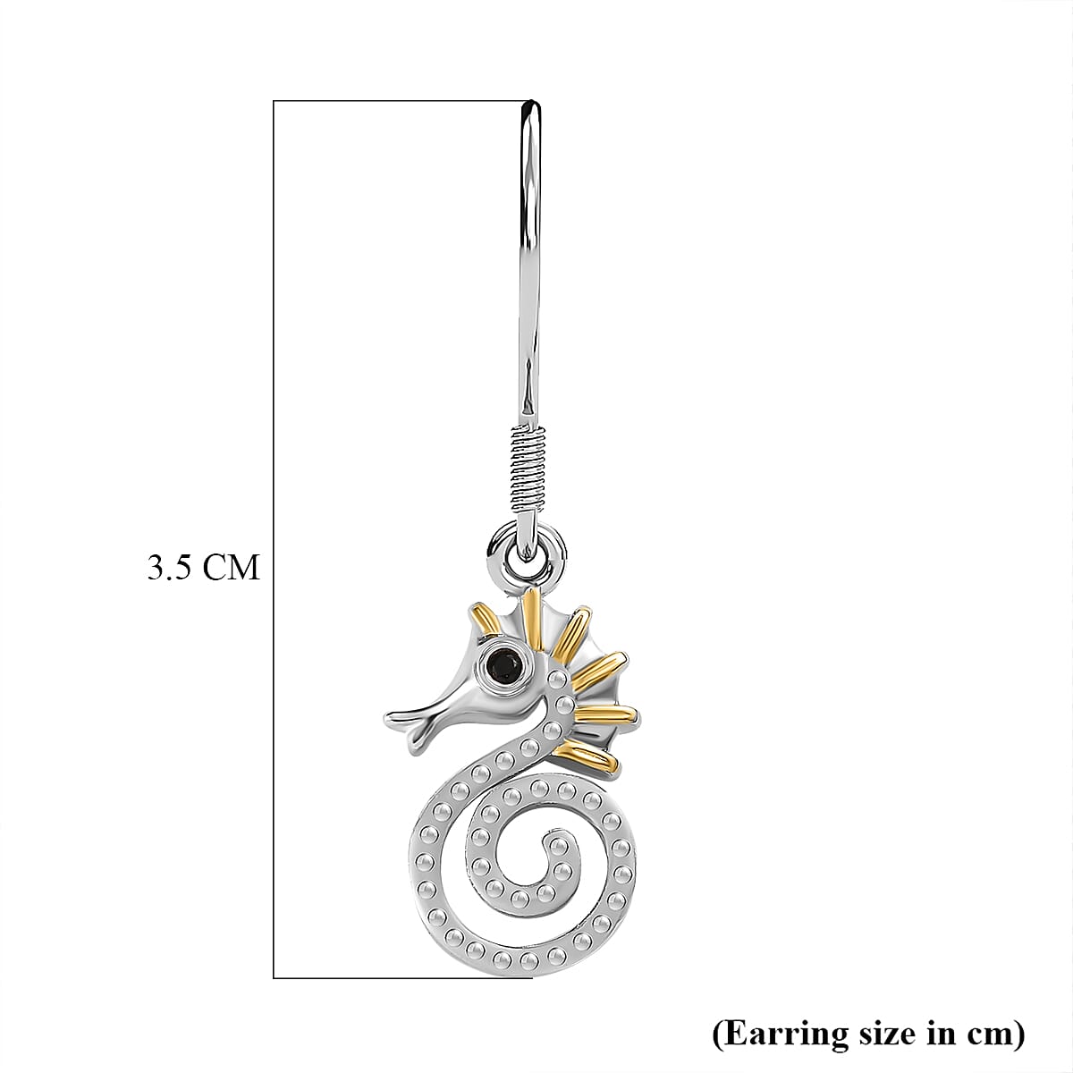 Boi Ploi Black Spinel Seahorse Earrings in Platinum Overlay & Vermeil Yellow Gold Plated Sterling Silver
