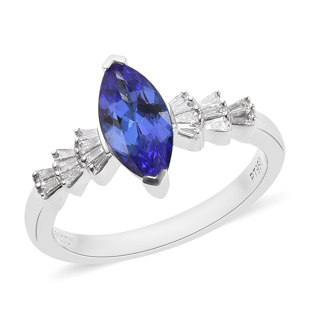 RHAPSODY 950 Platinum AAAA Tanzanite (1.05 Ct), Diamond (VS-E-F) Marquise Ring 1.20 Ct.