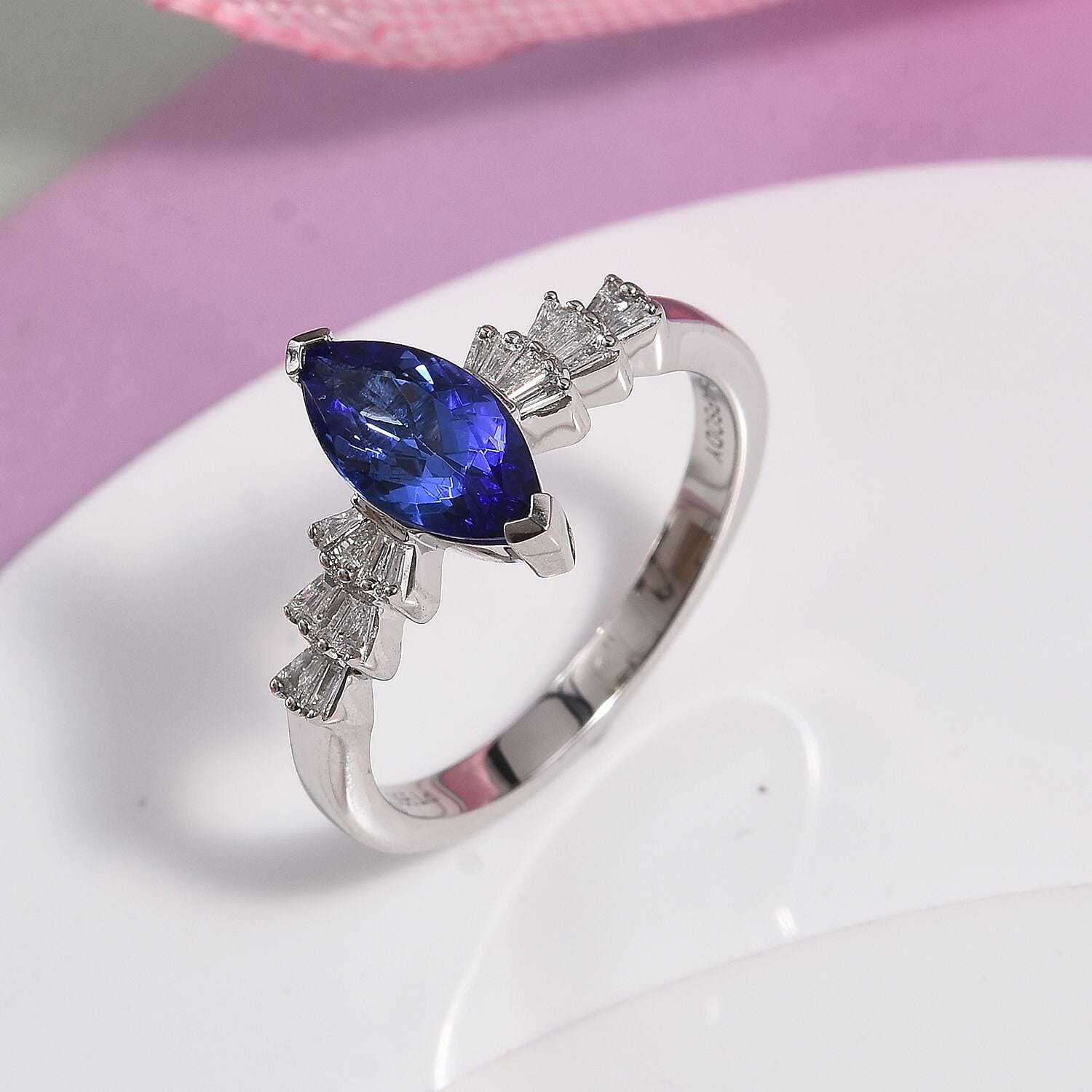 RHAPSODY 950 Platinum AAAA Tanzanite (1.05 Ct), Diamond (VS-E-F) Marquise Ring 1.20 Ct.