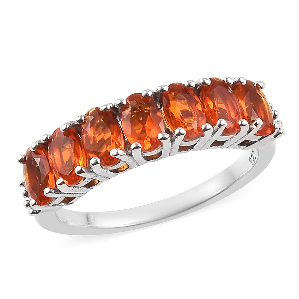 Jalisco Fire Opal and Diamond Half Eternity Ring in Platinum Overlay Sterling Silver