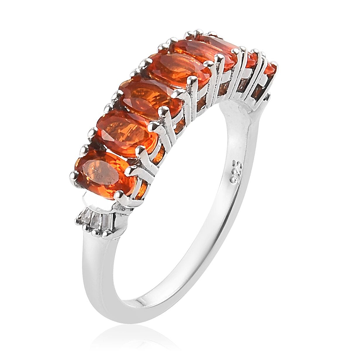Jalisco Fire Opal and Diamond Half Eternity Ring in Platinum Overlay Sterling Silver