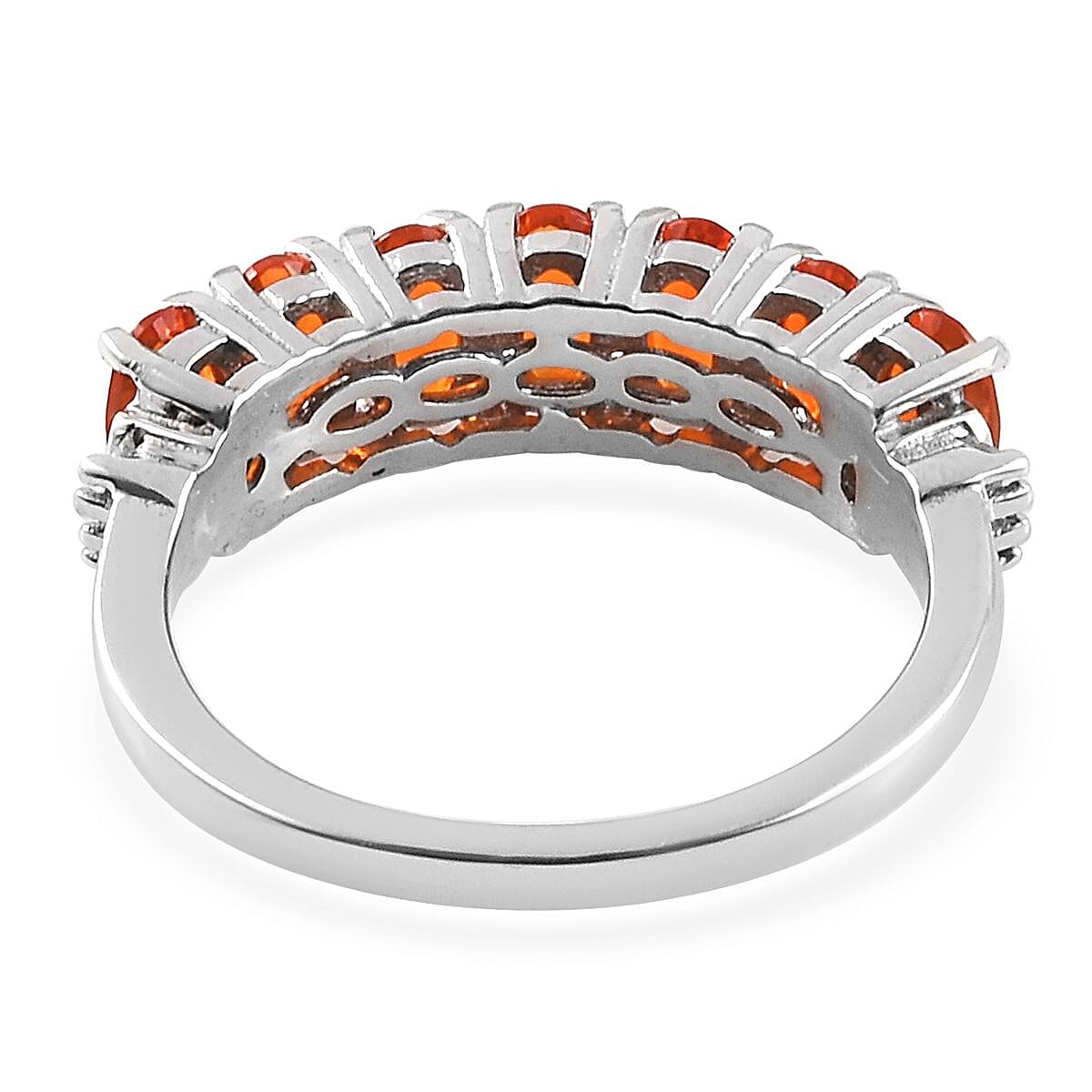 Jalisco Fire Opal and Diamond Half Eternity Ring in Platinum Overlay Sterling Silver