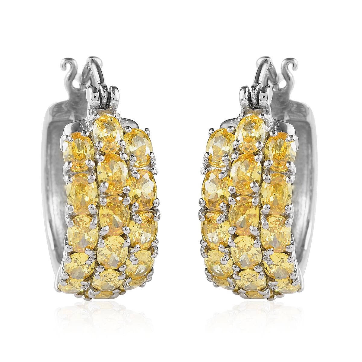 Simulated Canary Diamond Hoop Earrings (with Clasp) in Stainless Steel