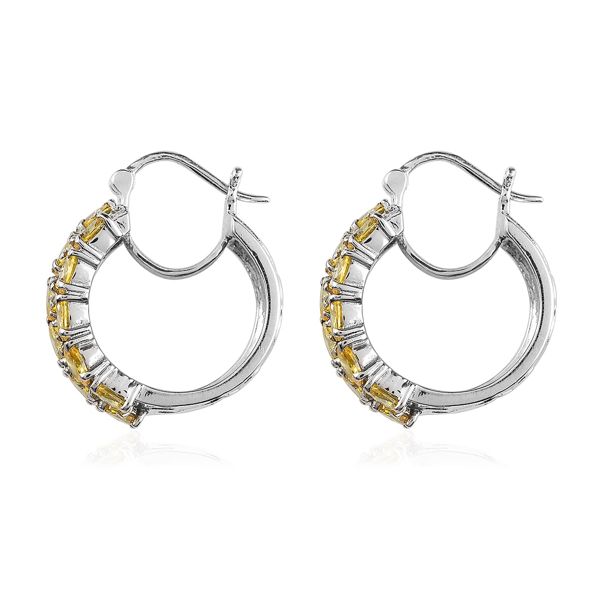 Simulated Canary Diamond Hoop Earrings (with Clasp) in Stainless Steel