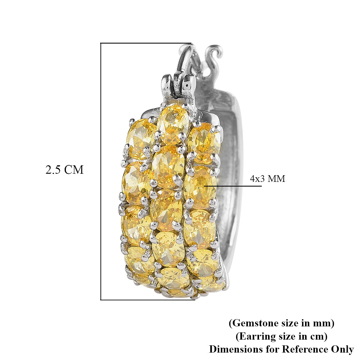 Simulated Canary Diamond Hoop Earrings (with Clasp) in Stainless Steel