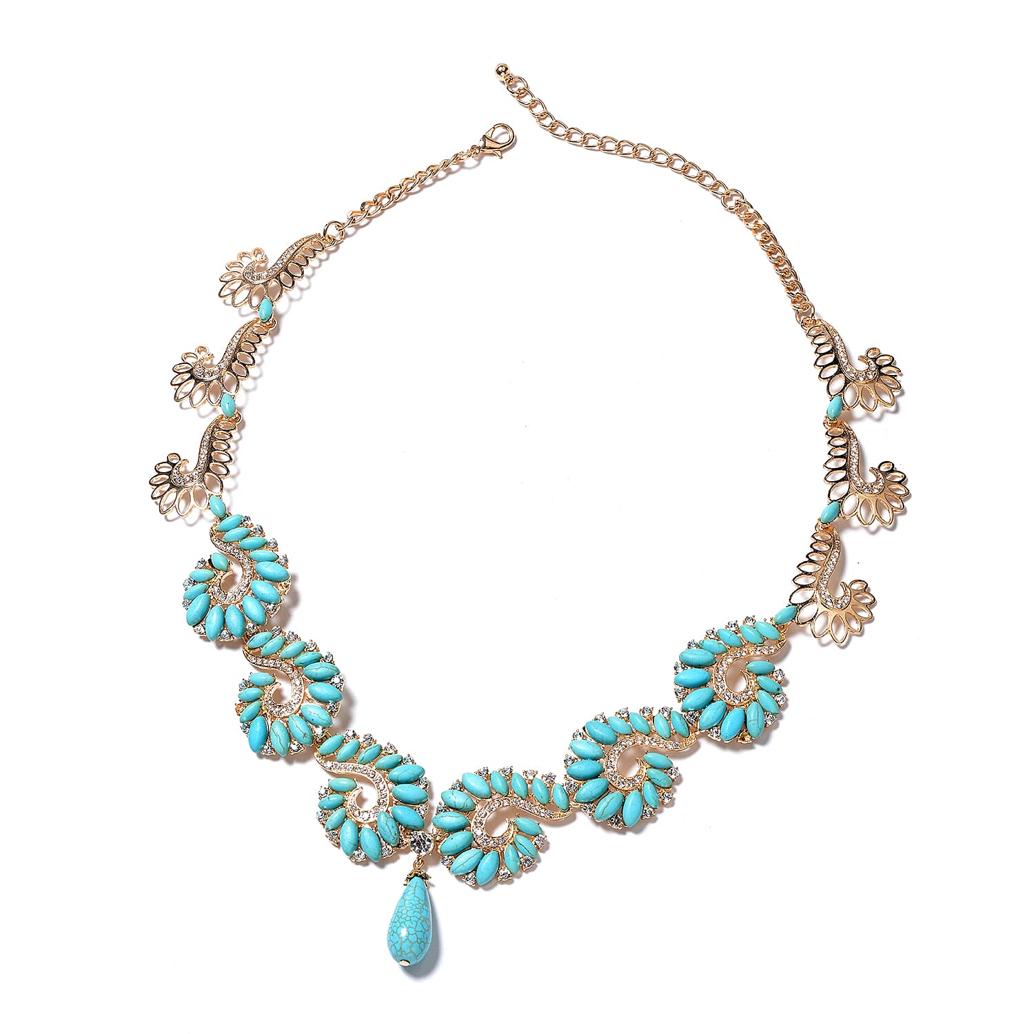 Blue Howlite (Mrq), White Austrian Crystal Necklace (Size 20 with 3 inch Extender)