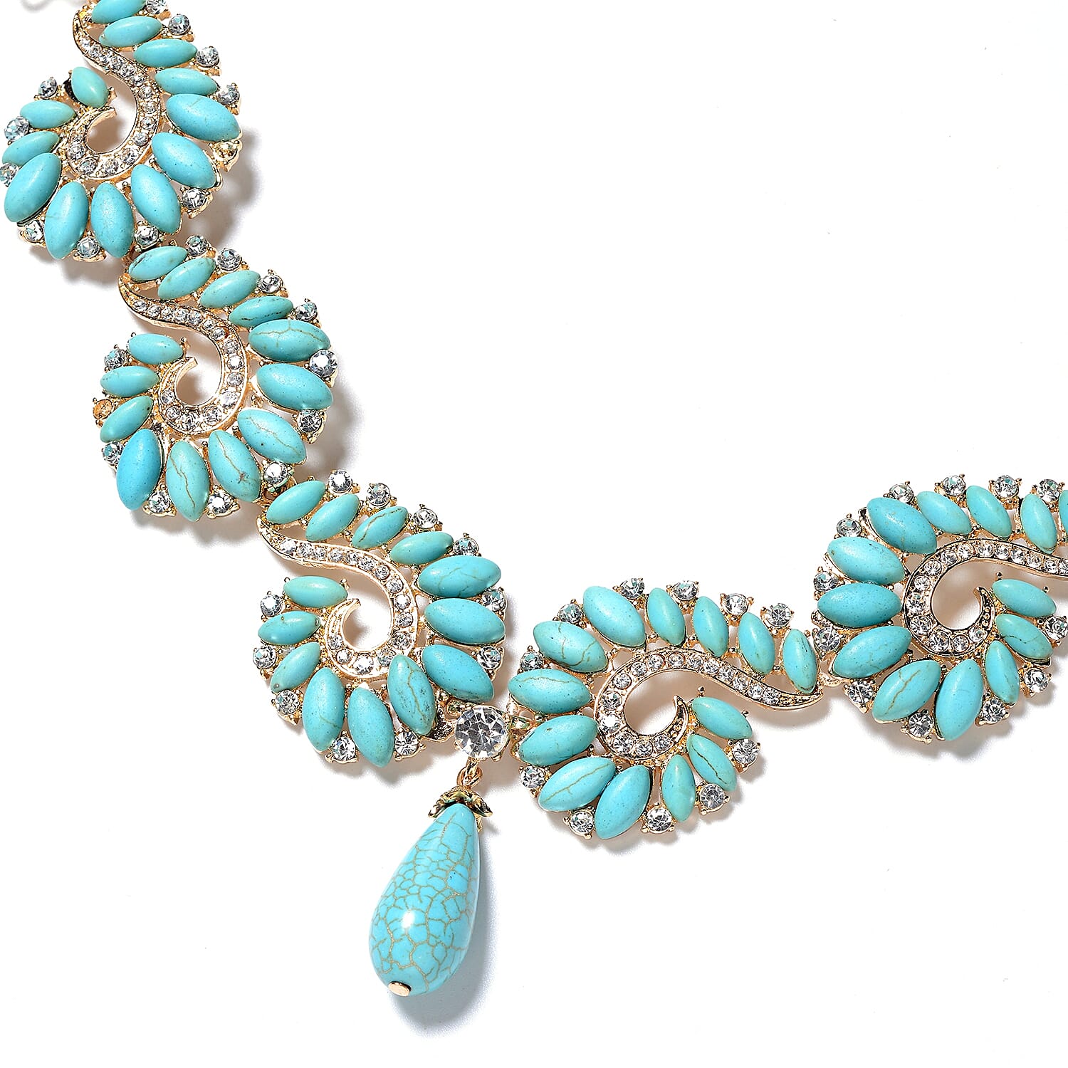 Blue Howlite (Mrq), White Austrian Crystal Necklace (Size 20 with 3 inch Extender)