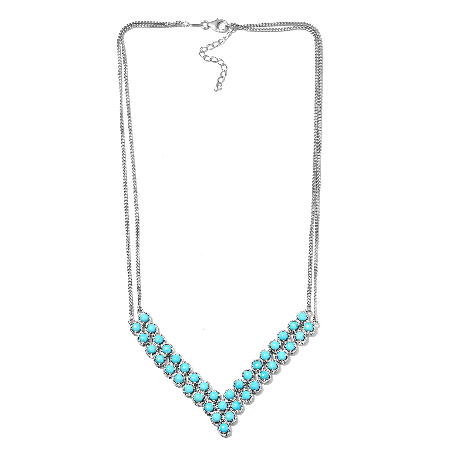 Arizona Sleeping Beauty Turquoise (Rnd) V Necklace (Size 18 with 2 Inch Extender) in Platinum Overlay Sterling Silver 11.00 Ct, Silver wt 22.91 Gms