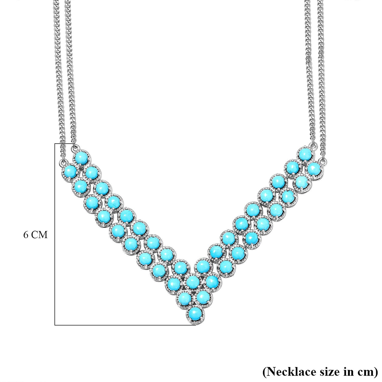 Arizona Sleeping Beauty Turquoise (Rnd) V Necklace (Size 18 with 2 Inch Extender) in Platinum Overlay Sterling Silver 11.00 Ct, Silver wt 22.91 Gms