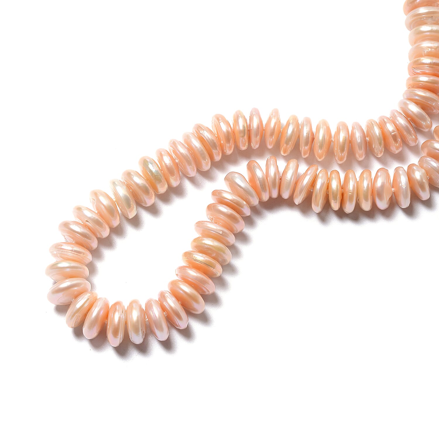 Peach Freshwater Coin Pearl Necklace (Size 20) in Rhodium Overlay Sterling Silver with Magnetic Lock