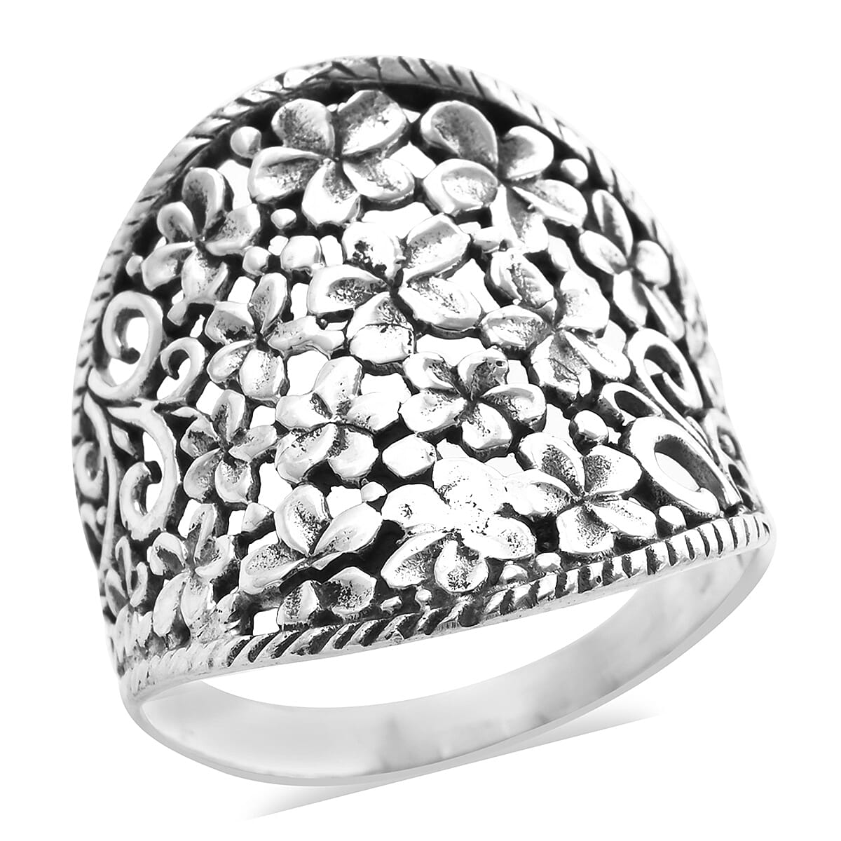 Royal Bali Collection - Sterling Silver Plumeria Flower Ring
