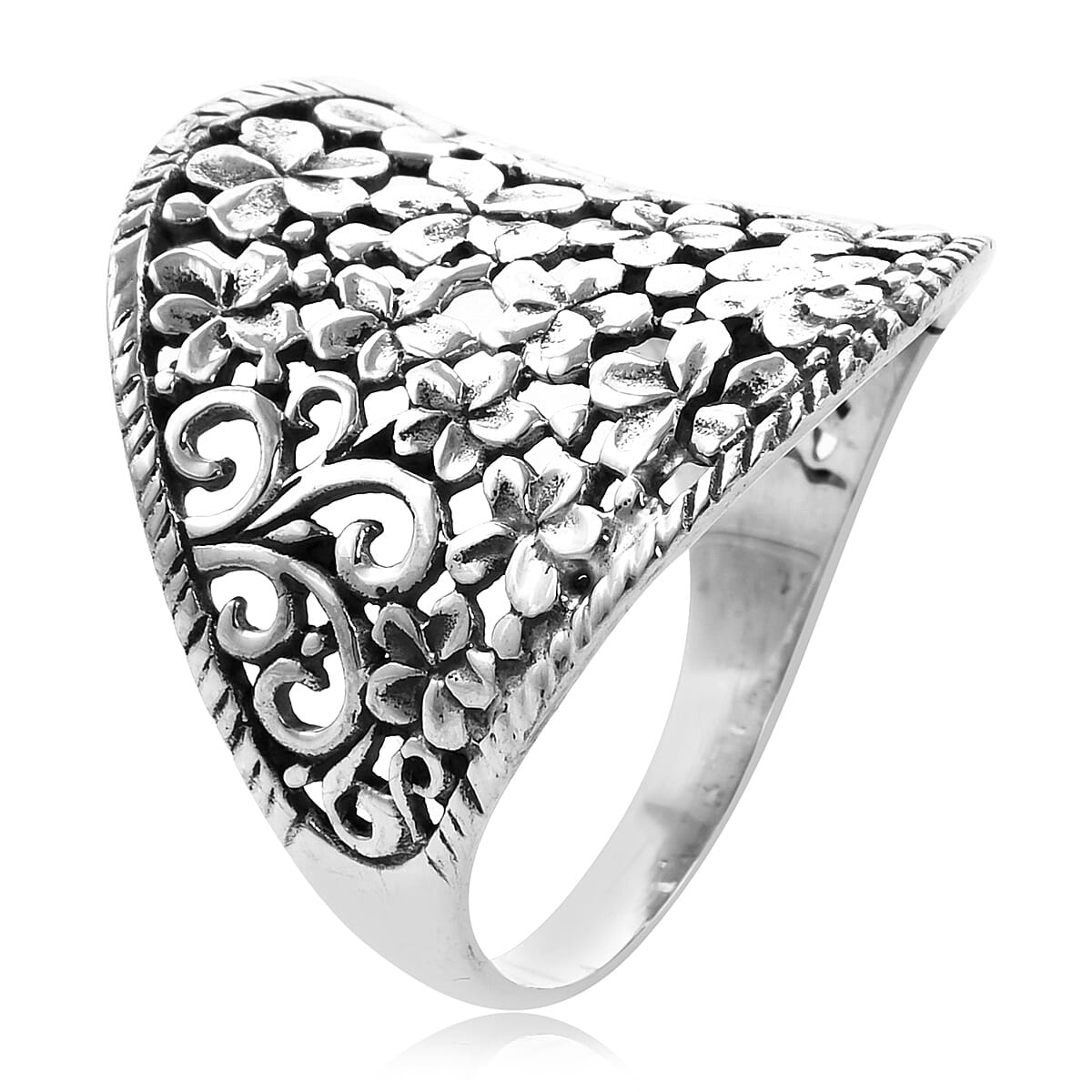 Royal Bali Collection - Sterling Silver Plumeria Flower Ring