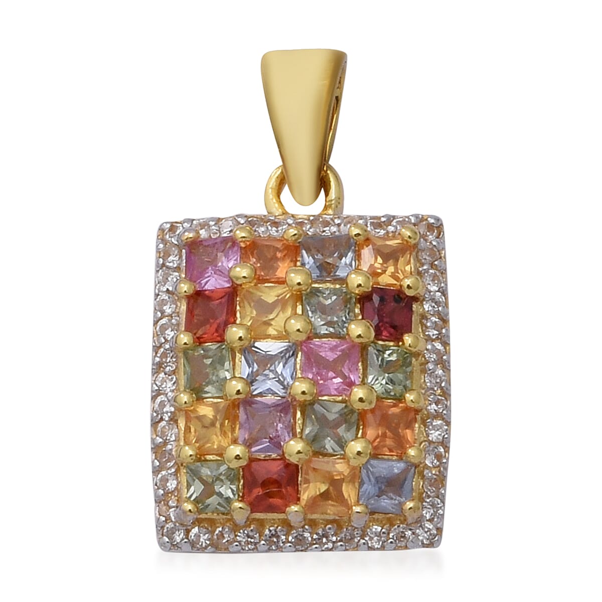 Rainbow Sapphire (Sqr), Natural Cambodian Zircon Pendant in Yellow Gold Overlay Sterling Silver 2.92 Ct.