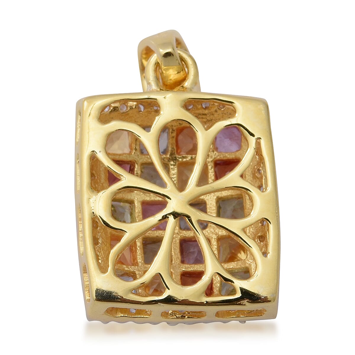 Rainbow Sapphire (Sqr), Natural Cambodian Zircon Pendant in Yellow Gold Overlay Sterling Silver 2.92 Ct.