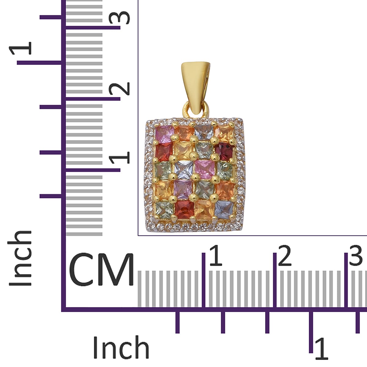 Rainbow Sapphire (Sqr), Natural Cambodian Zircon Pendant in Yellow Gold Overlay Sterling Silver 2.92 Ct.