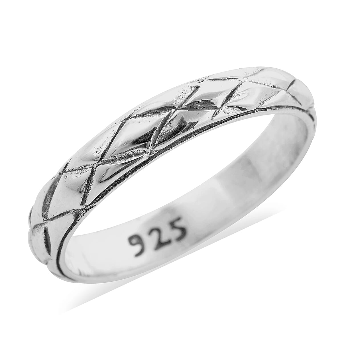 Royal Bali Collection - Sterling Silver Diamond Pattern Band Ring, Silver wt 3.10 Gms