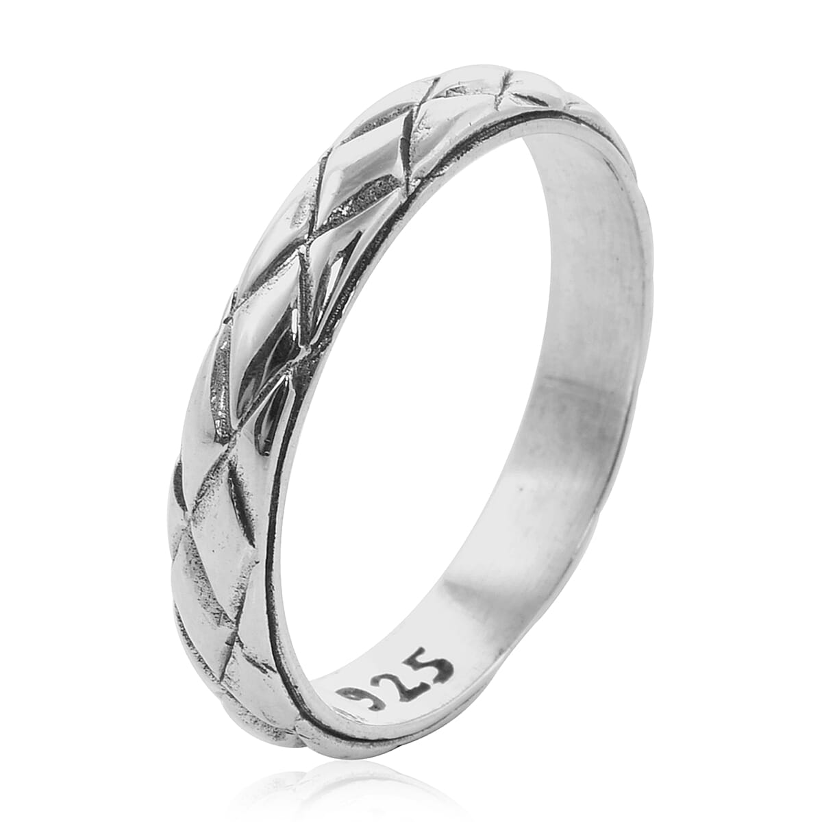 Royal Bali Collection - Sterling Silver Diamond Pattern Band Ring, Silver wt 3.10 Gms
