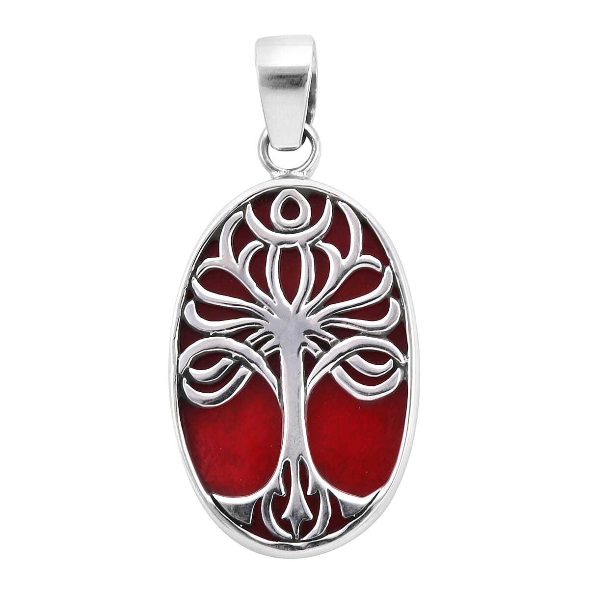 Sponge Coral (Ovl) Tree of Life Pendant in Sterling Silver