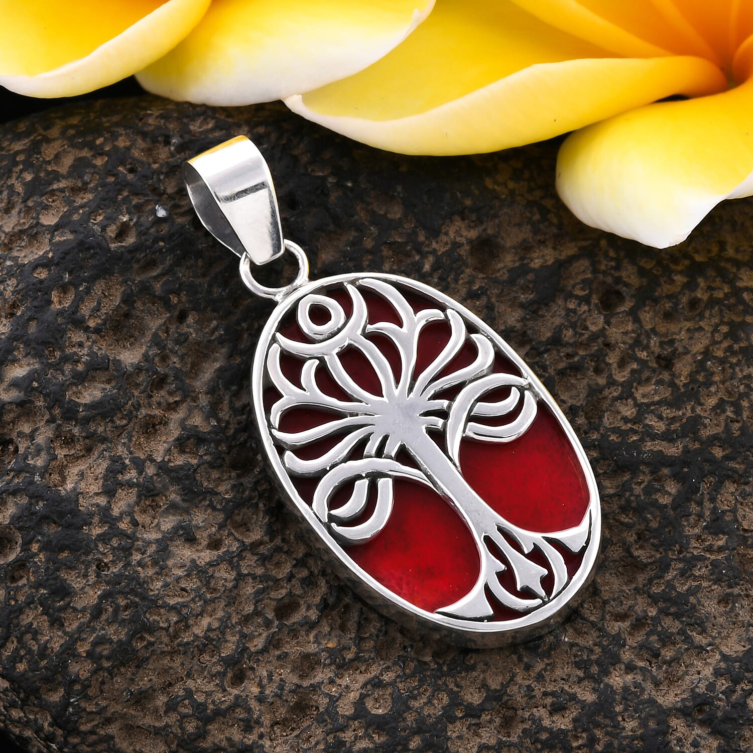 Sponge Coral (Ovl) Tree of Life Pendant in Sterling Silver