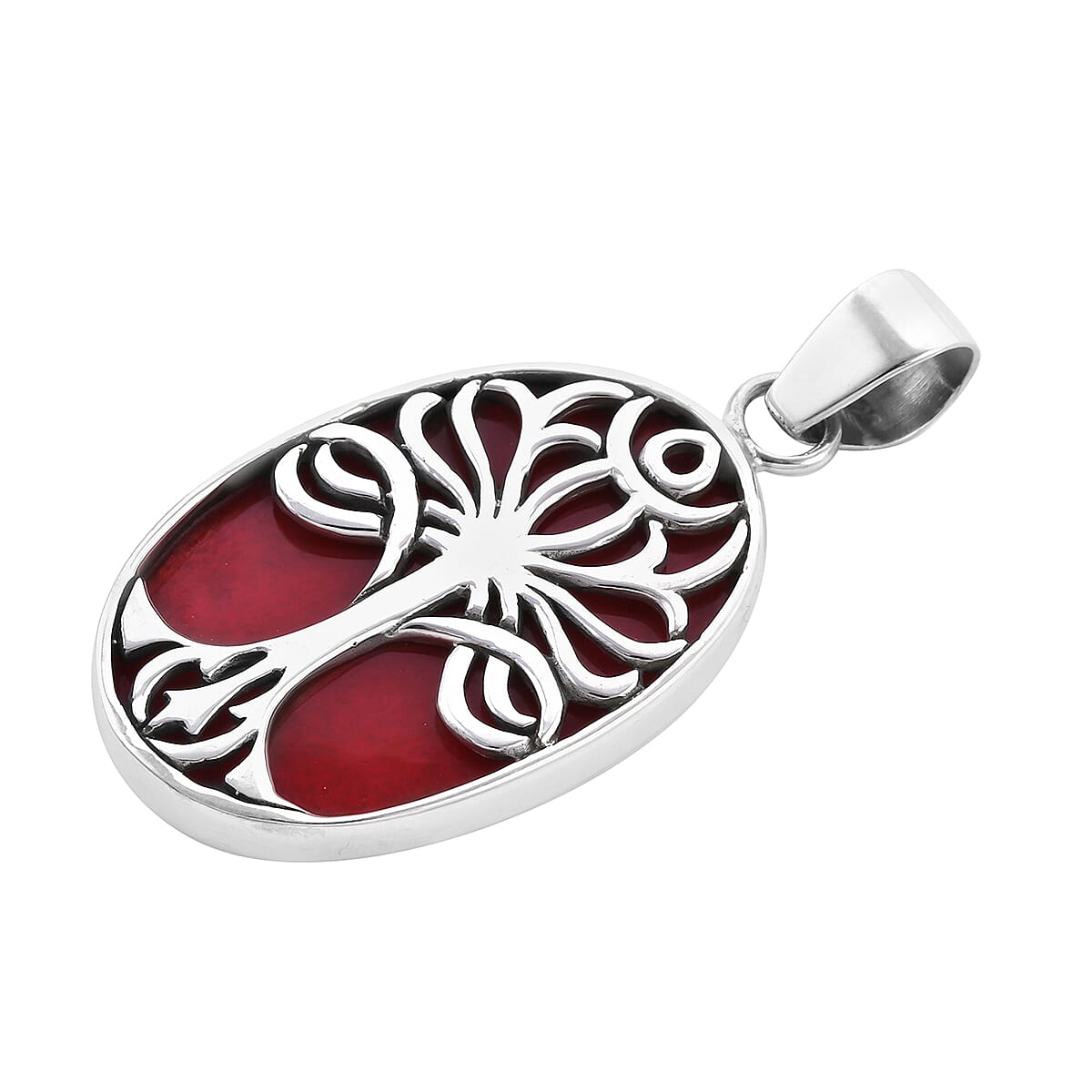 Sponge Coral (Ovl) Tree of Life Pendant in Sterling Silver