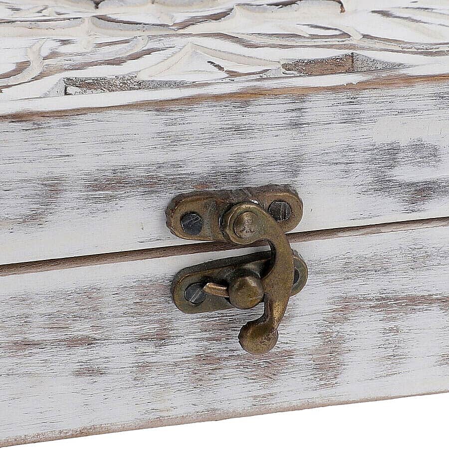 Mango Wood Antique Carving Work Jewellery Box (Size 15x14x14cm)