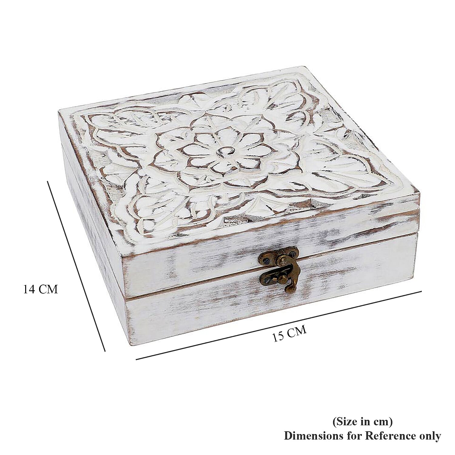 Mango Wood Antique Carving Work Jewellery Box (Size 15x14x14cm)