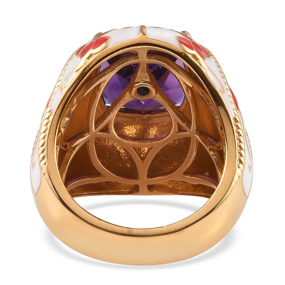 GP Amethyst (Cush 11x11mm), Blue Sapphire Enamelled Ring in 14K Gold Overlay Sterling Silver 5.28 Ct, Silver wt 10.50 Gms