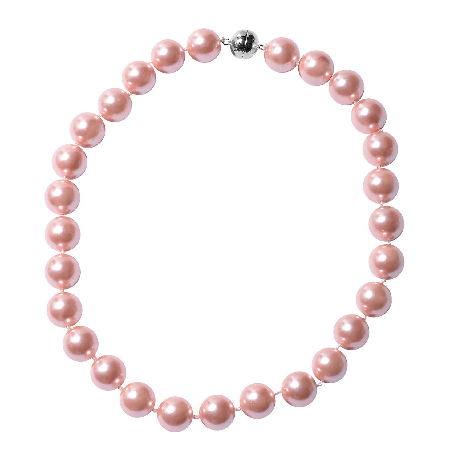 Pink Shell Pearl (Rnd 15-17mm) Necklace (Size 20) in Rhodium Overlay Sterling Silver  with Magnetic Lock
