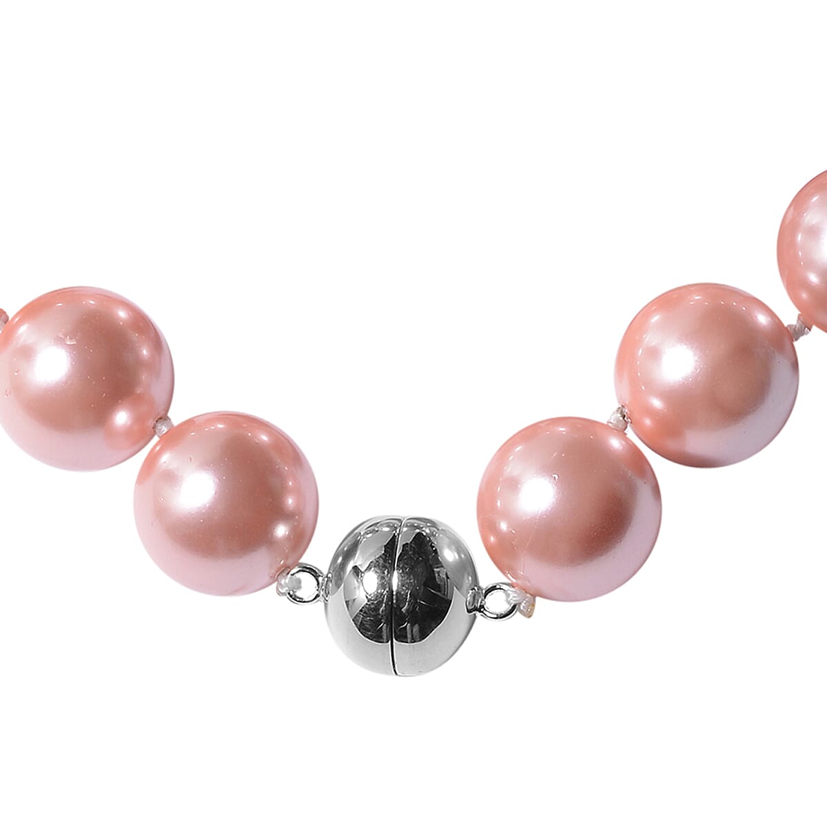 Pink Shell Pearl (Rnd 15-17mm) Necklace (Size 20) in Rhodium Overlay Sterling Silver  with Magnetic Lock