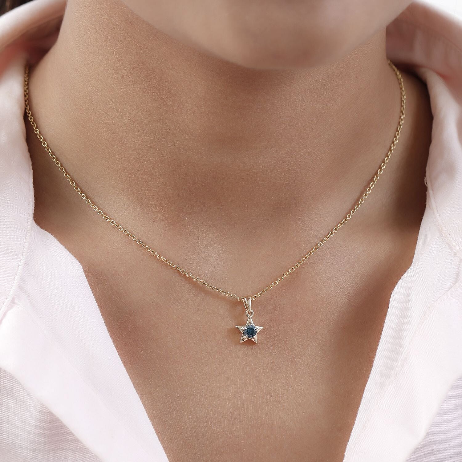 9K Yellow Gold Blue SGL Certified Diamond (I3) (Rnd) Star Pendant 0.23 Ct.