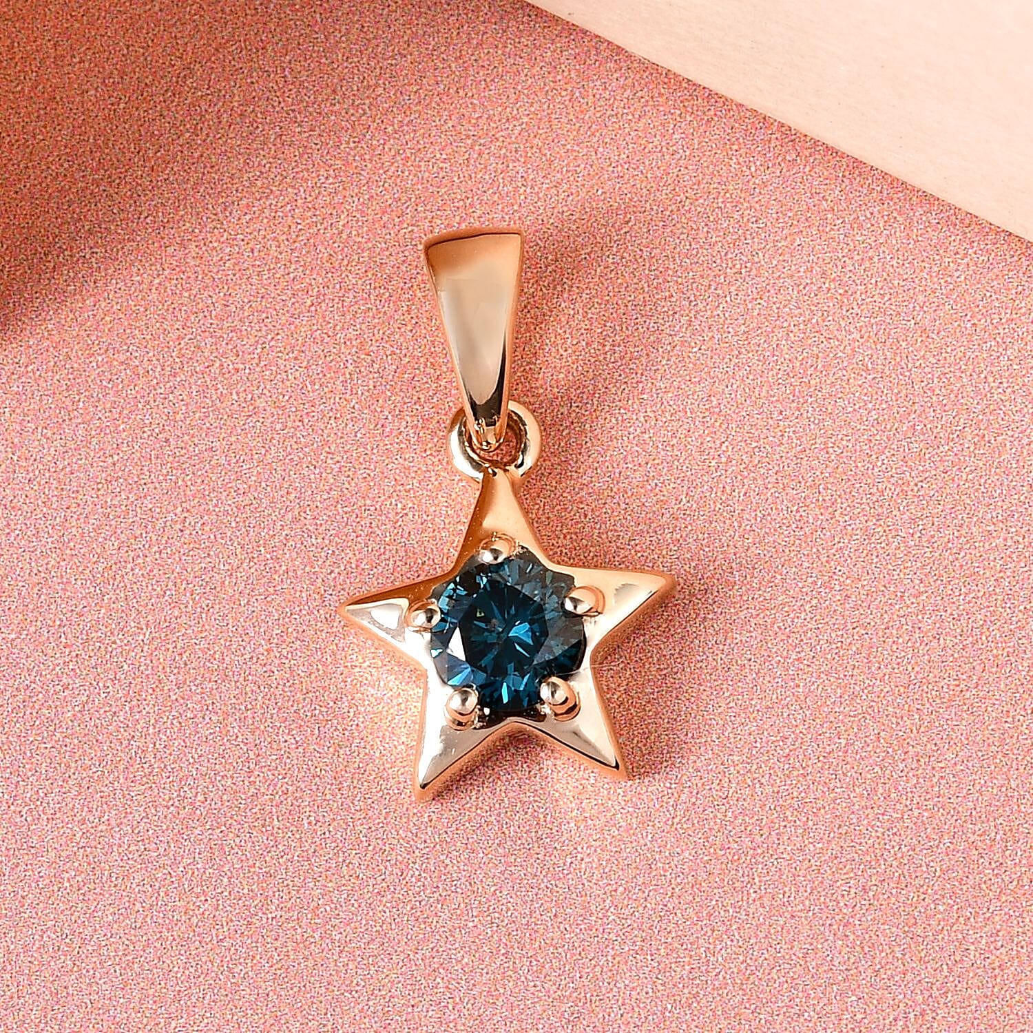 9K Yellow Gold Blue SGL Certified Diamond (I3) (Rnd) Star Pendant 0.23 Ct.