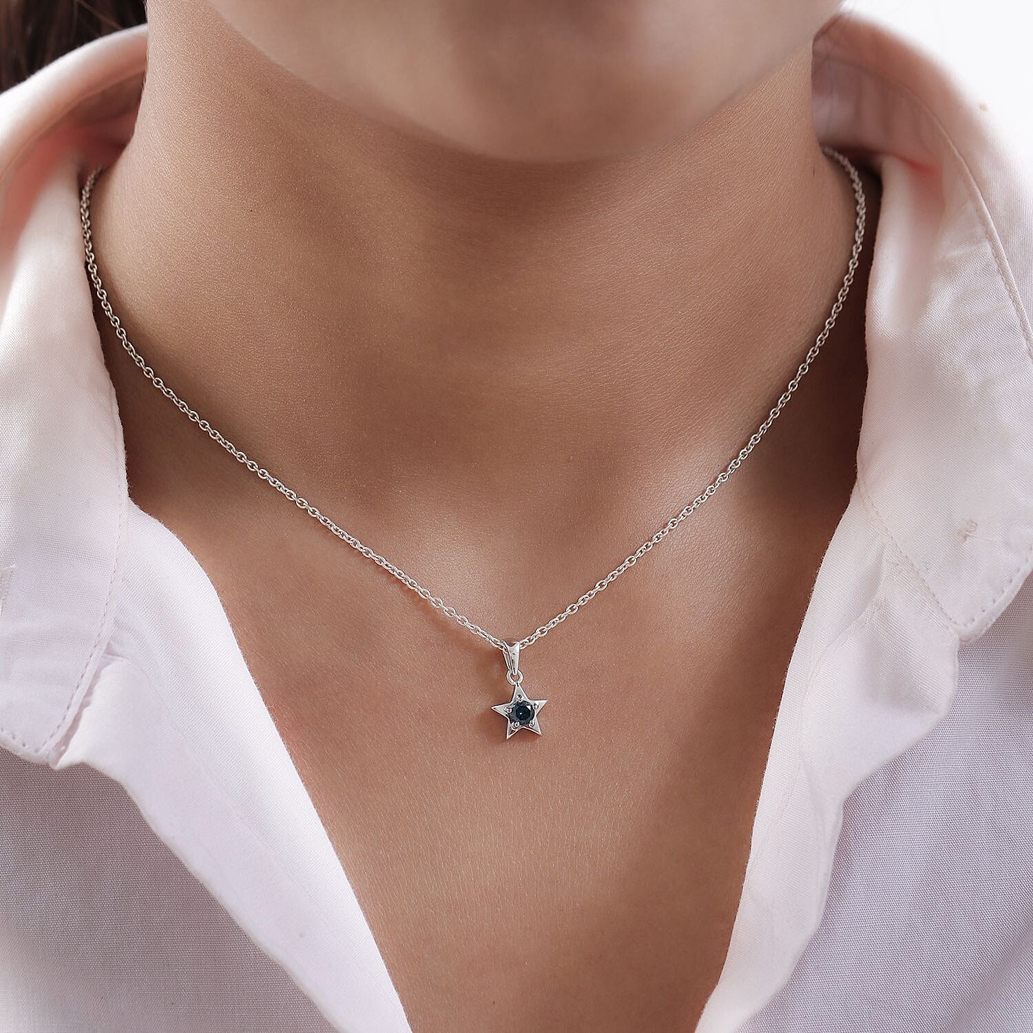 9K White Gold SGL Certified Blue Diamond (Rnd) Star Pendant 0.23 Ct.