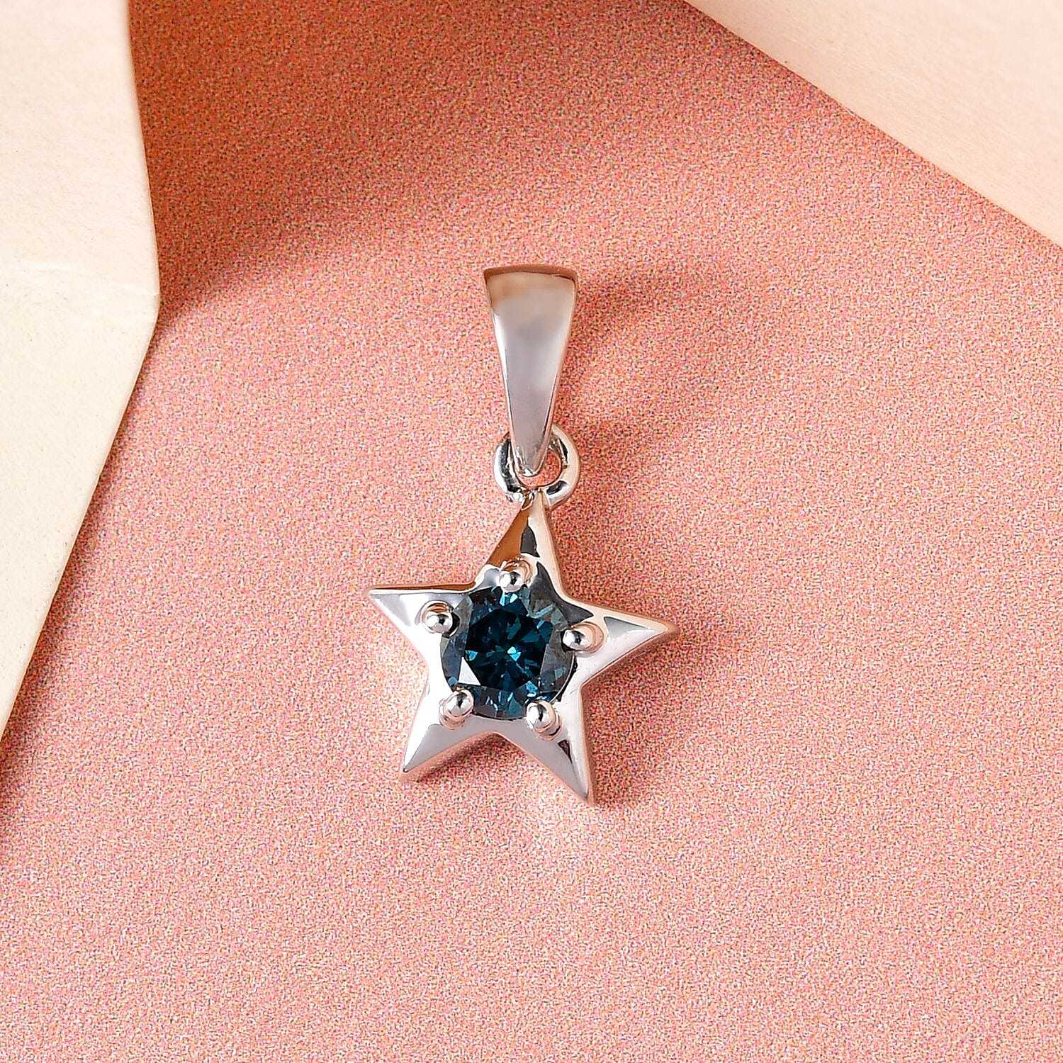9K White Gold SGL Certified Blue Diamond (Rnd) Star Pendant 0.23 Ct.