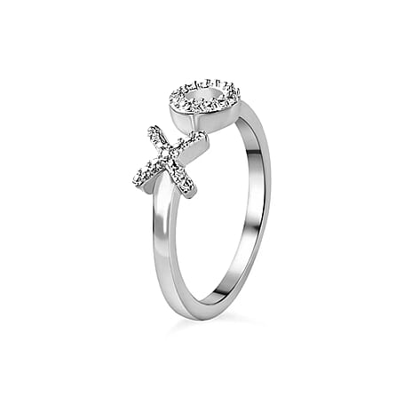 Diamond Hug and Kiss Ring in Platinum Overlay Sterling Silver
