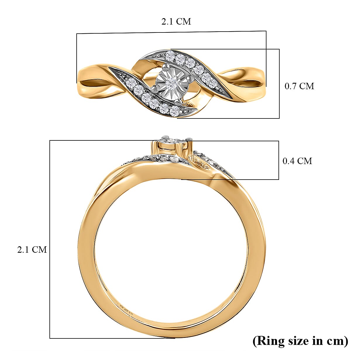 Diamond Bypass Promise Ring in 14K Vermeil Gold Overlay Sterling Silver