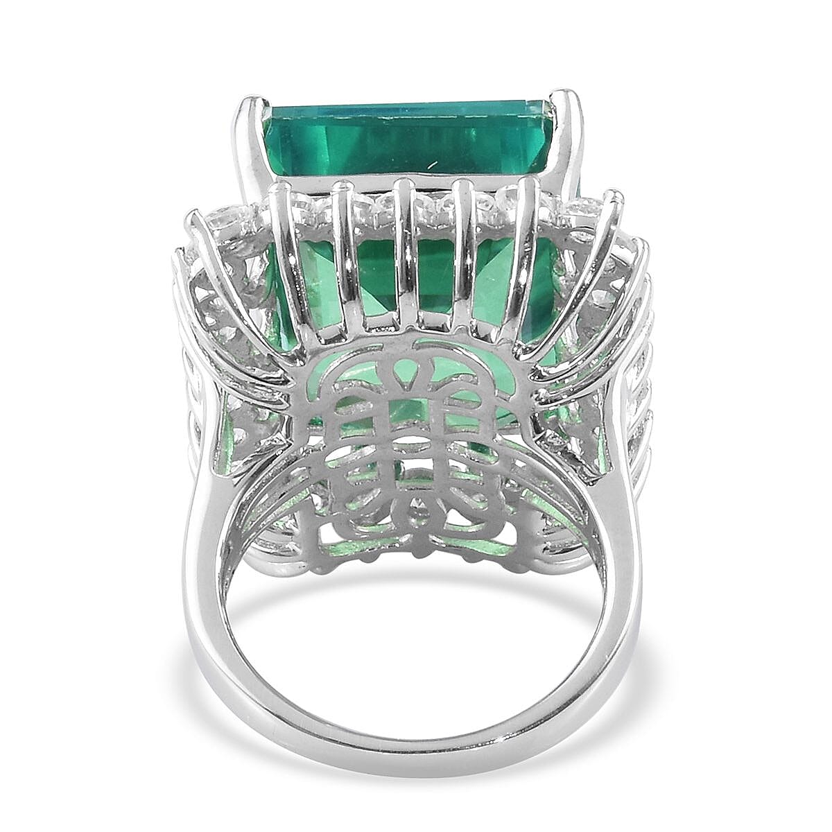 Peacock Quartz (Oct 20x15mm), Natural Cambodian Zircon Ring in Platinum Overlay Sterling Silver 26.00 Ct, Silver wt 7.14 Gms