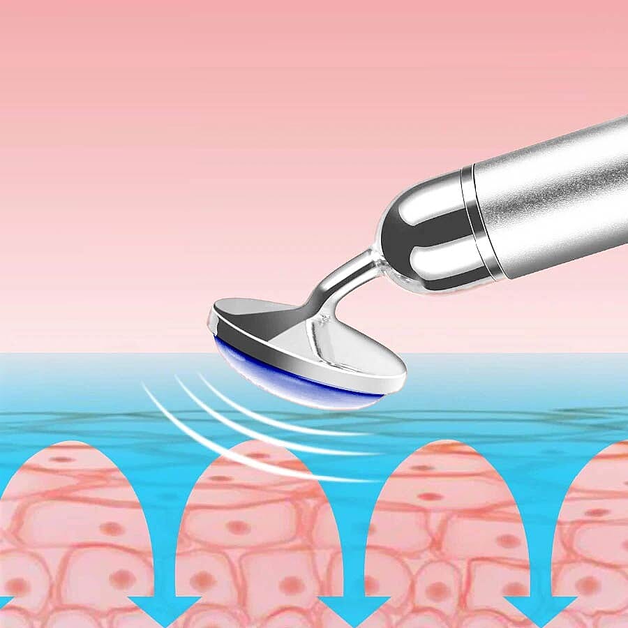 4-in-1 Lapis Facial Roller - Silver Plated Interchangeable Heads (Incl. Lapis, T-Shaped and Drip-Shaped Face Lift, Circle Eye Massager Head) (1xAA Battery not included)