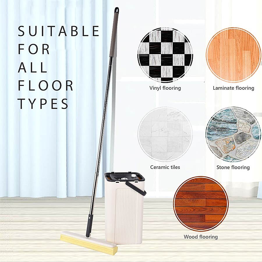 Magic Mop with Cleaning Bucket (Bucket Size 23x19x37.6 Cm),(Mop Size:140x33 Cm) - Grey