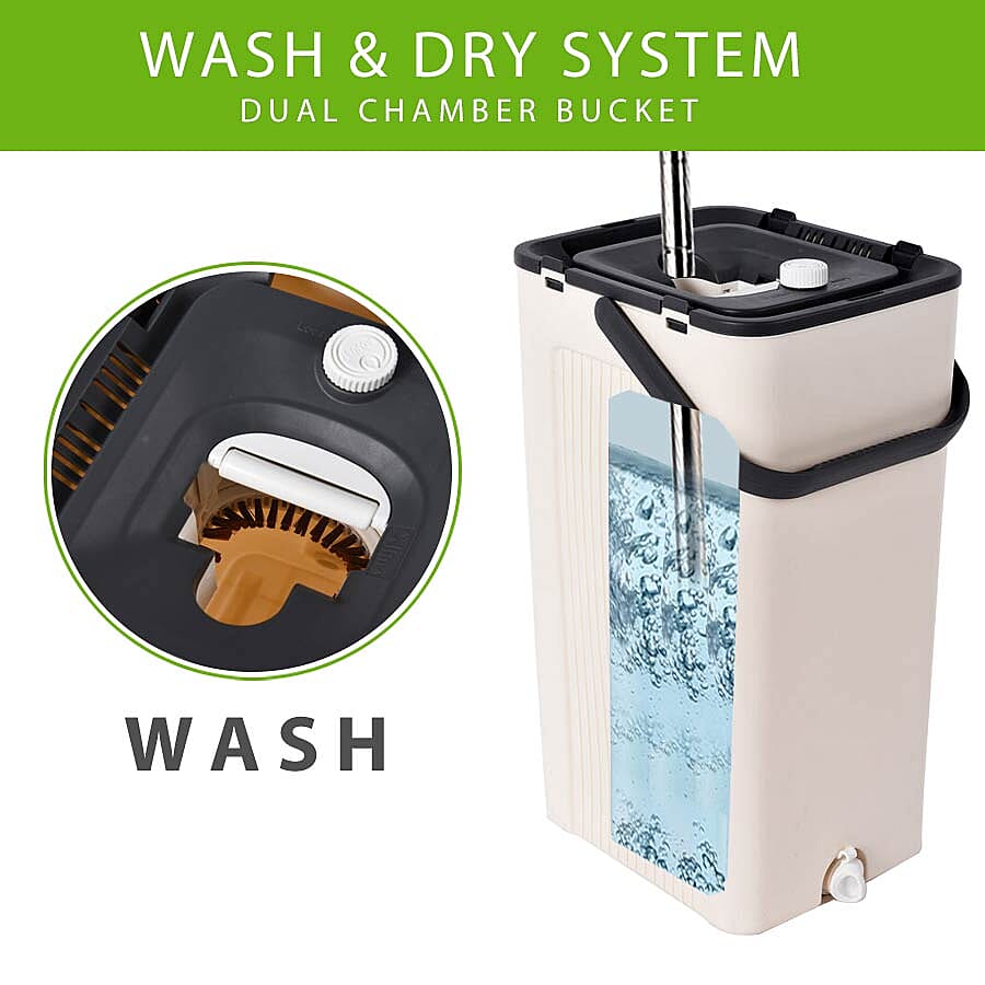 Magic Mop with Cleaning Bucket (Bucket Size 23x19x37.6 Cm),(Mop Size:140x33 Cm) - Grey