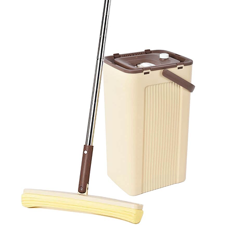 Magic Mop with Cleaning Bucket (Bucket Size 23x19x37.6 Cm),(Mop Size:140x33 Cm) - Brown