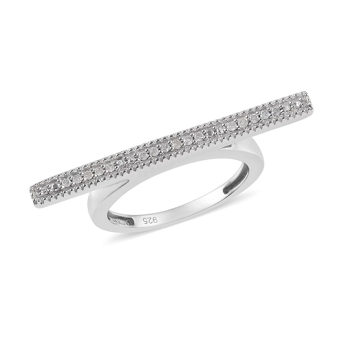 Diamond (Rnd) Bar Stacking Ring in Platinum Overlay Sterling Silver 0.100 Ct.