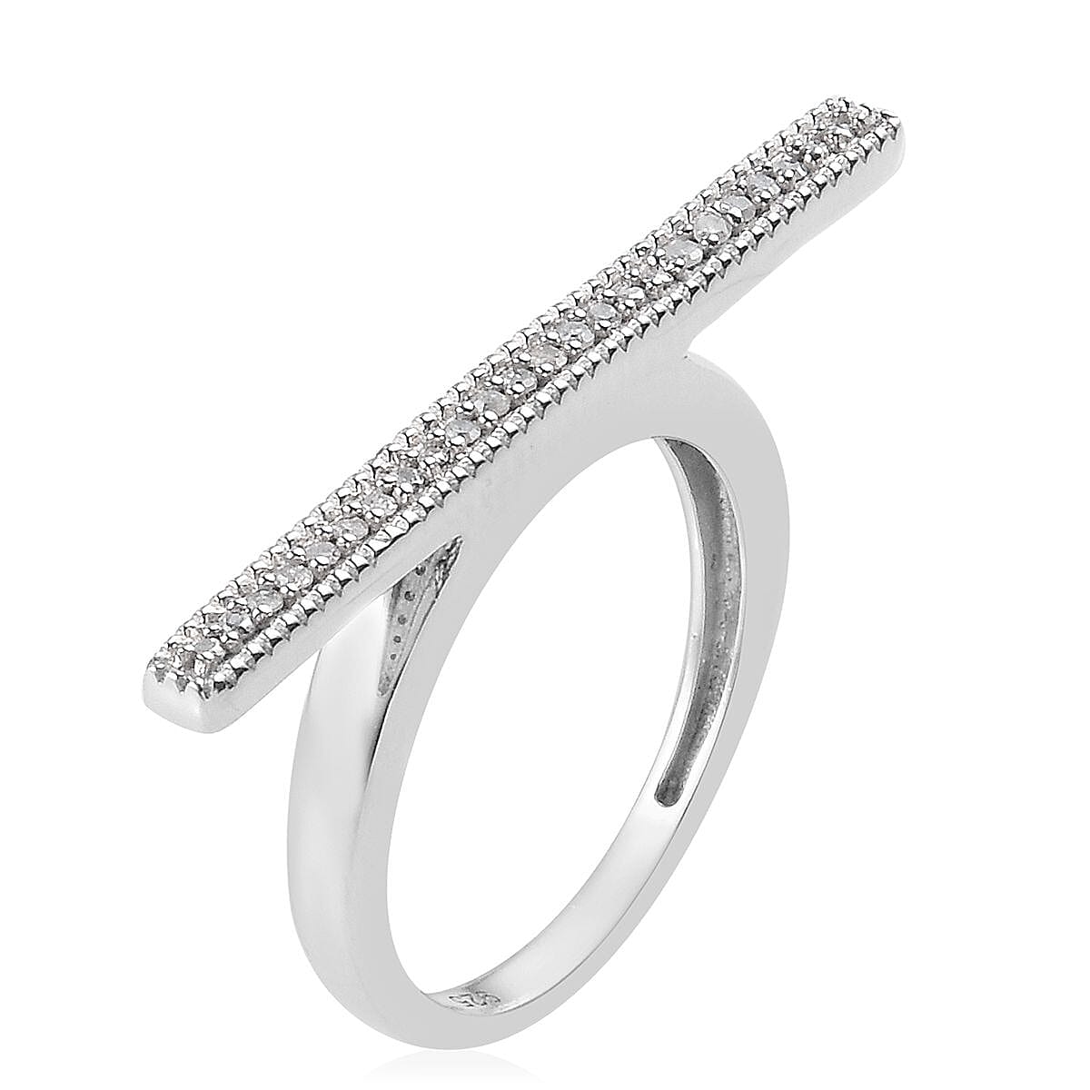 Diamond (Rnd) Bar Stacking Ring in Platinum Overlay Sterling Silver 0.100 Ct.
