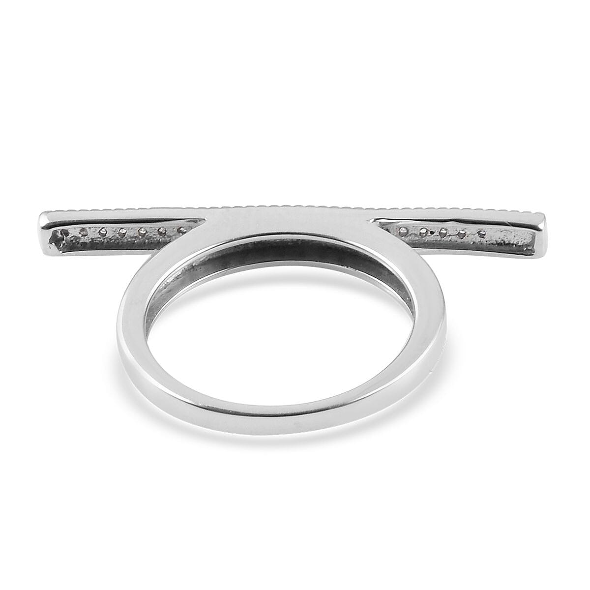 Diamond (Rnd) Bar Stacking Ring in Platinum Overlay Sterling Silver 0.100 Ct.