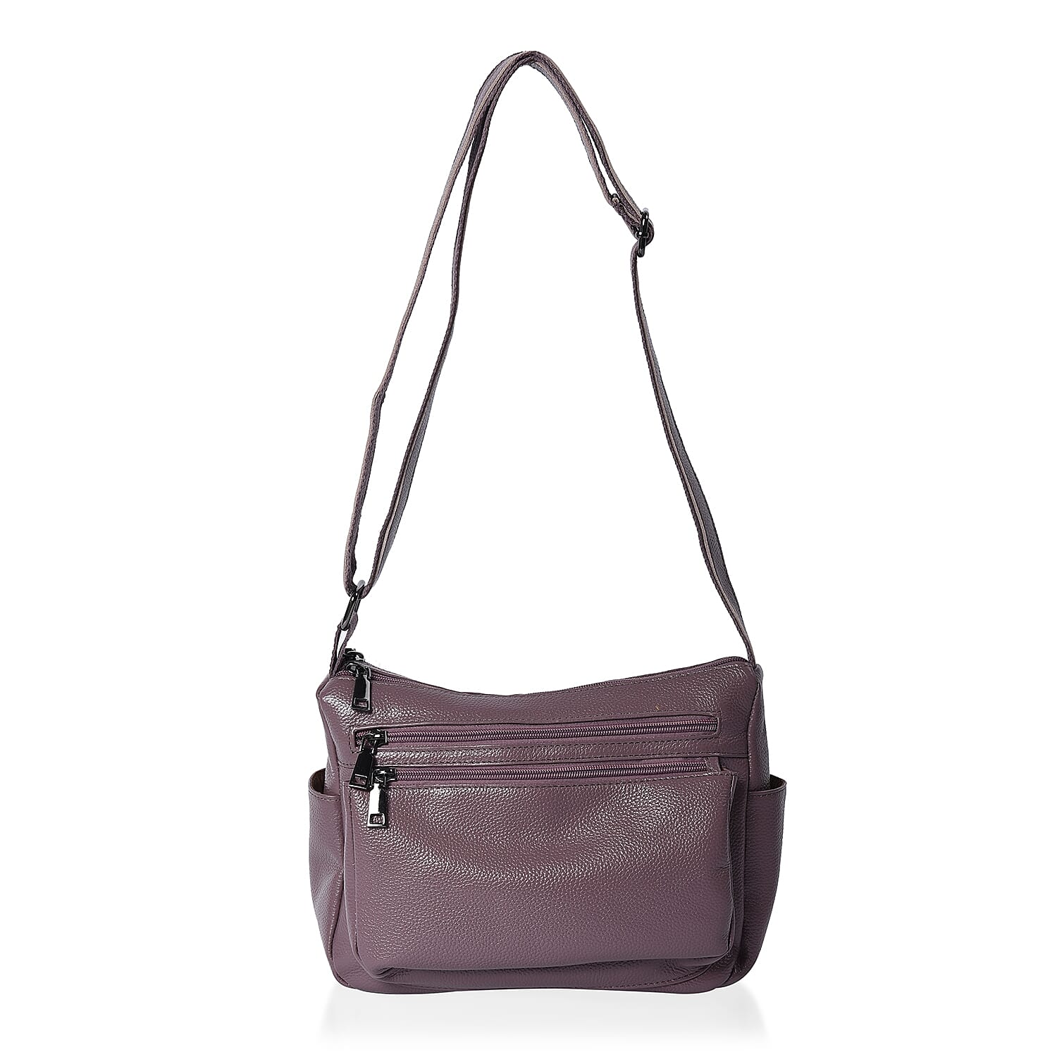 Limited Edition- 100% Genuine Leather Multi Pocket Crossbody Bag with Adjustable Shoulder Strap and Zipper Closure (Size 26x10x21 Cm) - Purple