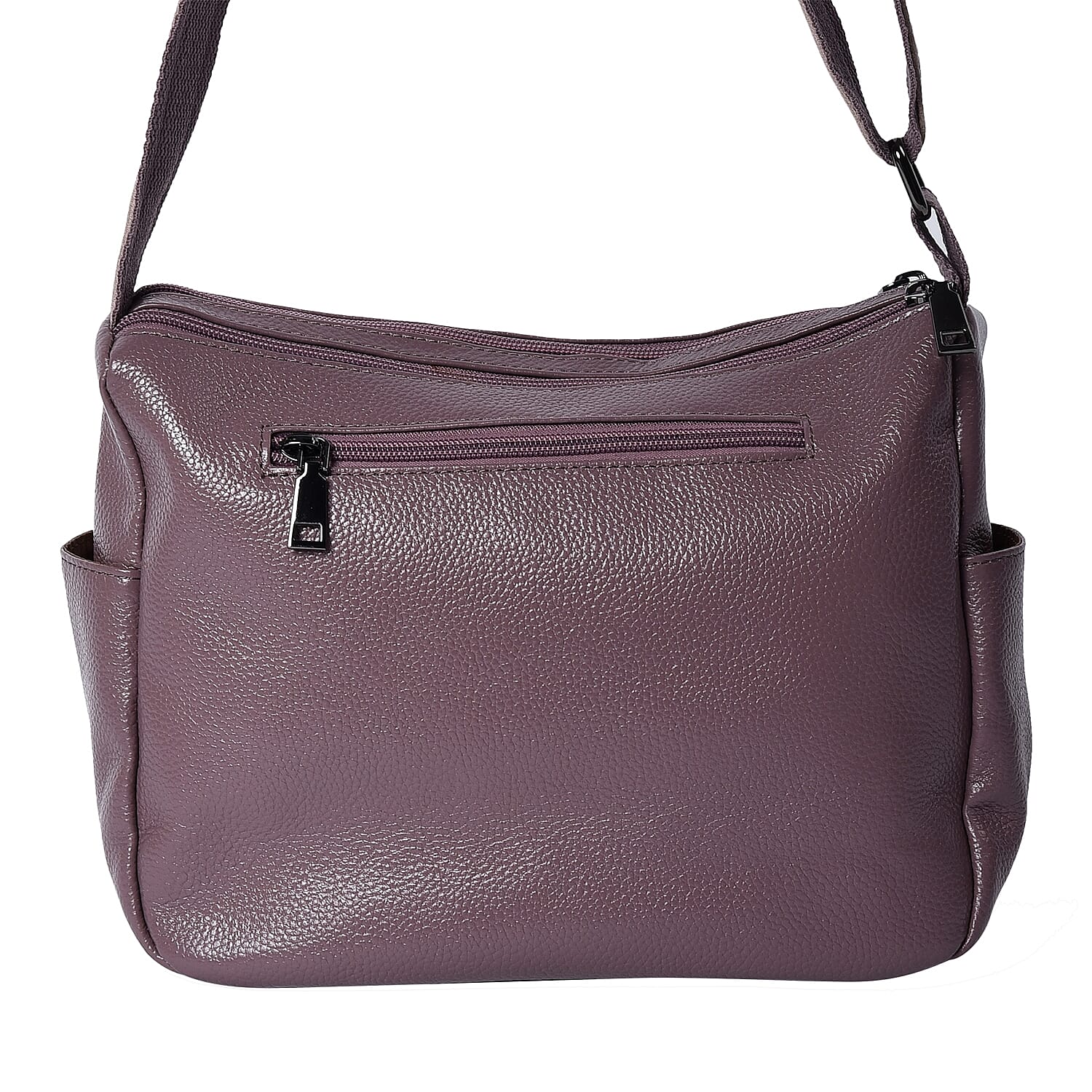 Limited Edition- 100% Genuine Leather Multi Pocket Crossbody Bag with Adjustable Shoulder Strap and Zipper Closure (Size 26x10x21 Cm) - Purple