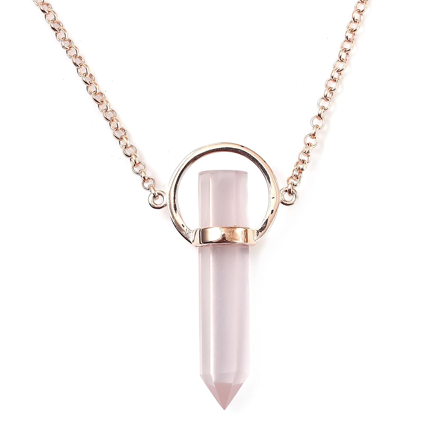Sundays Child - Special Order - Rose Quartz Necklace (Size 26) with Charm in Rose Gold Overlay Sterling Silver 23.00 Ct, Silver Wt. 9.93 Gms
