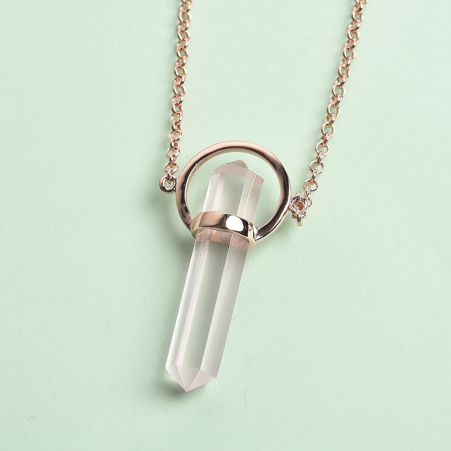 Sundays Child - Special Order - Rose Quartz Necklace (Size 26) with Charm in Rose Gold Overlay Sterling Silver 23.00 Ct, Silver Wt. 9.93 Gms