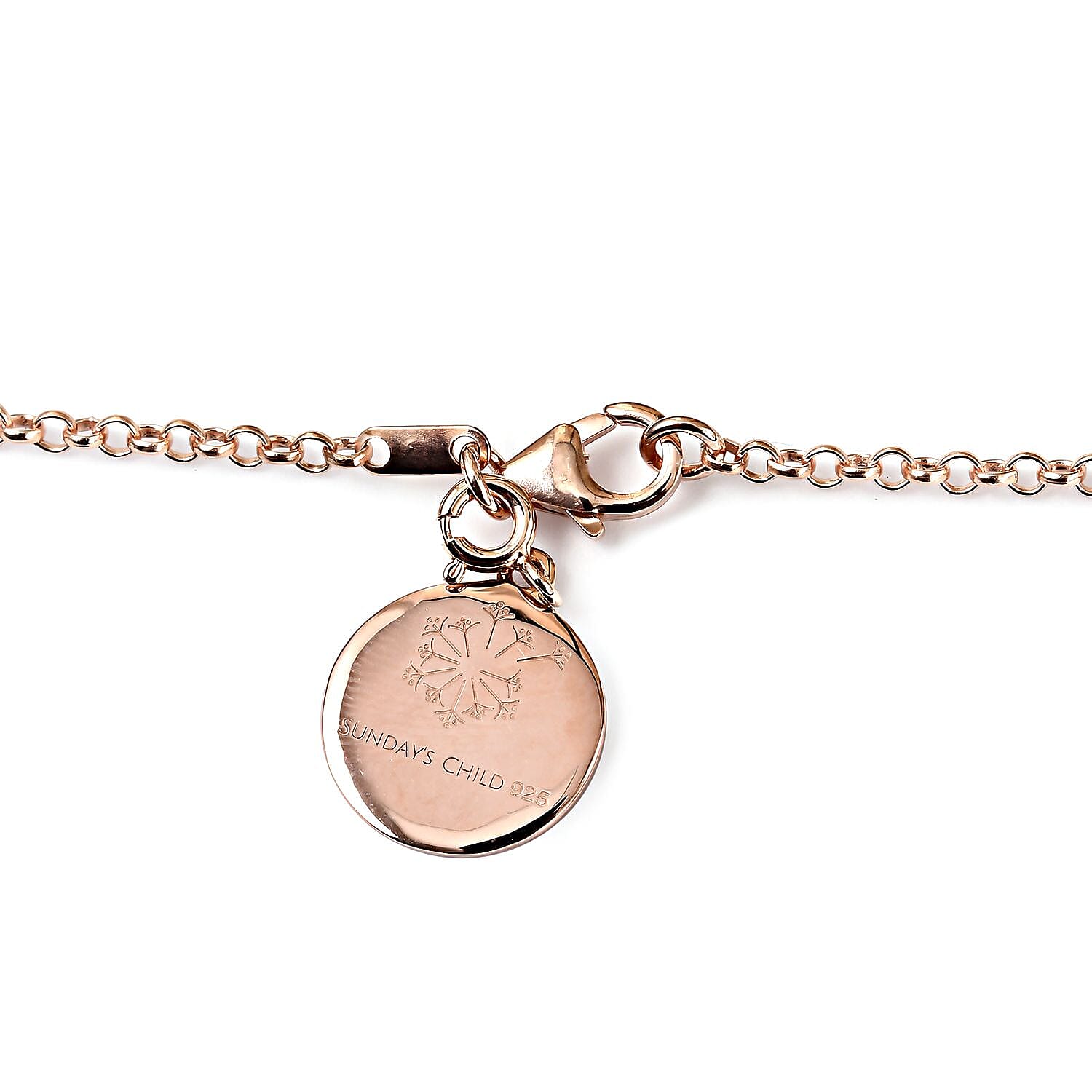 Sundays Child - Special Order - Rose Quartz Necklace (Size 26) with Charm in Rose Gold Overlay Sterling Silver 23.00 Ct, Silver Wt. 9.93 Gms