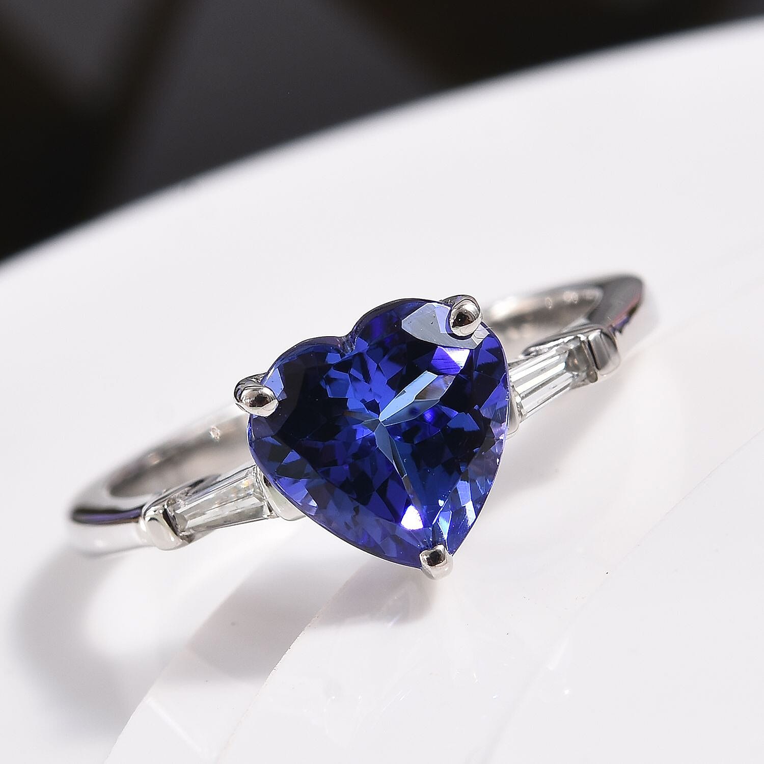 RHAPSODY 950 Platinum AAAA Tanzanite and Diamond (VS-E-F) Heart Ring 1.90 Ct.